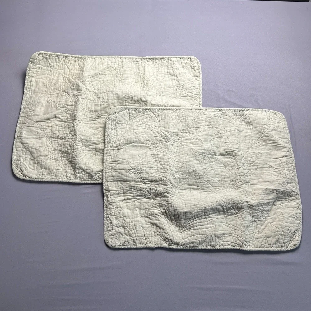 Set Of 2 Tommy Bahama Standard Pillow Shams Beige Hand Stitched Quilted Floral
